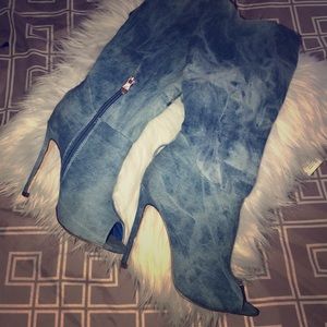 Denim booties